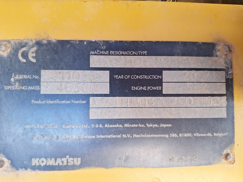 KOMATSU HD605-7EO - Pevný damper: obrázok 5 KOMATSU HD605-7EO - Pevný damper: obrázok 5