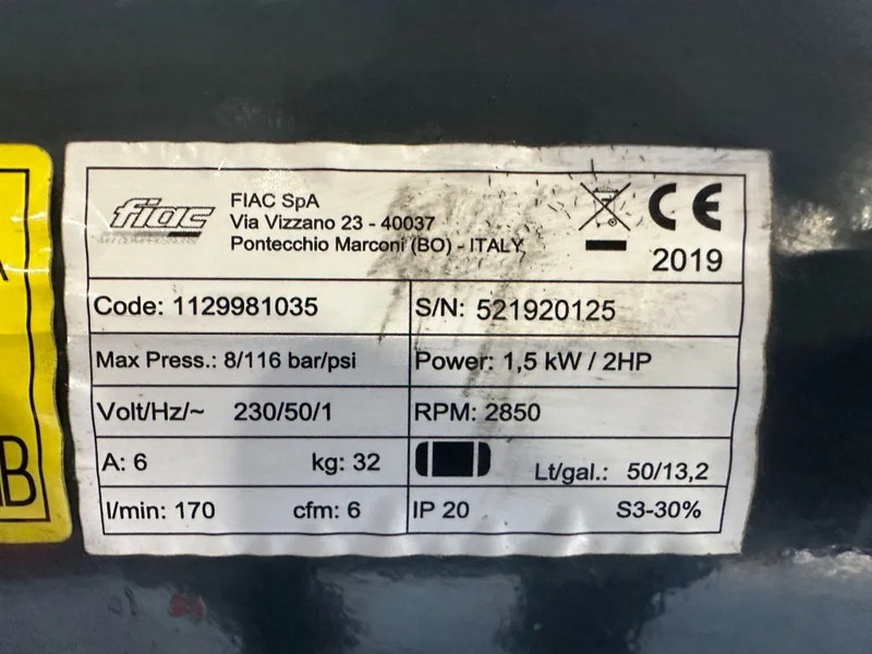 Airmec FIAC 2 PK 170 L / min 8 Bar Elektrische Zuigercompressor Overstock - Vzduchový kompresor: obrázok 3 Airmec FIAC 2 PK 170 L / min 8 Bar Elektrische Zuigercompressor Overstock - Vzduchový kompresor: obrázok 3