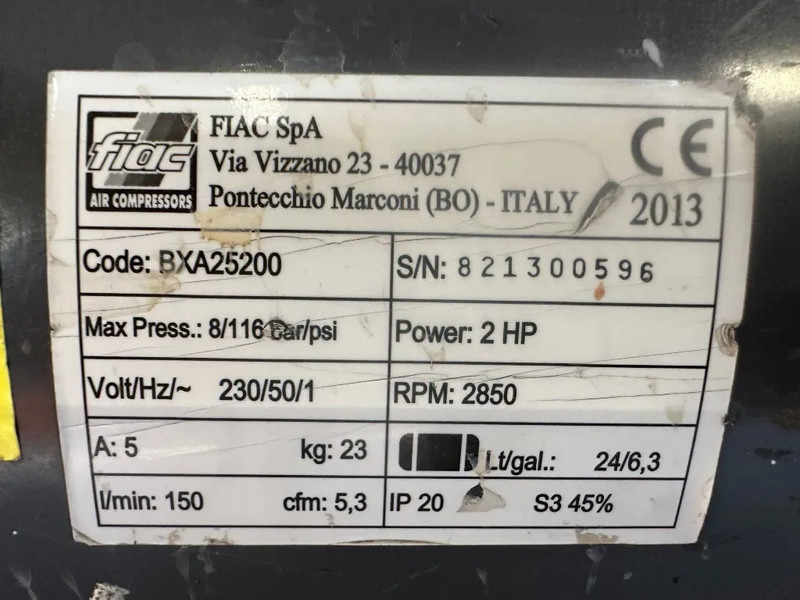 Airmec FIAC BXA 25200 Elektrische Zuigercompressor 2 PK 150 L / min 8 Bar - Vzduchový kompresor: obrázok 3 Airmec FIAC BXA 25200 Elektrische Zuigercompressor 2 PK 150 L / min 8 Bar - Vzduchový kompresor: obrázok 3