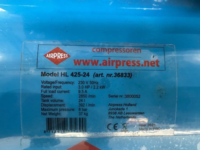 Airpress HL 425-24 Elektrische Zuigercompressor 3 PK 392 L / min 8 Bar Overstock New ! - Vzduchový kompresor: obrázok 3 Airpress HL 425-24 Elektrische Zuigercompressor 3 PK 392 L / min 8 Bar Overstock New ! - Vzduchový kompresor: obrázok 3