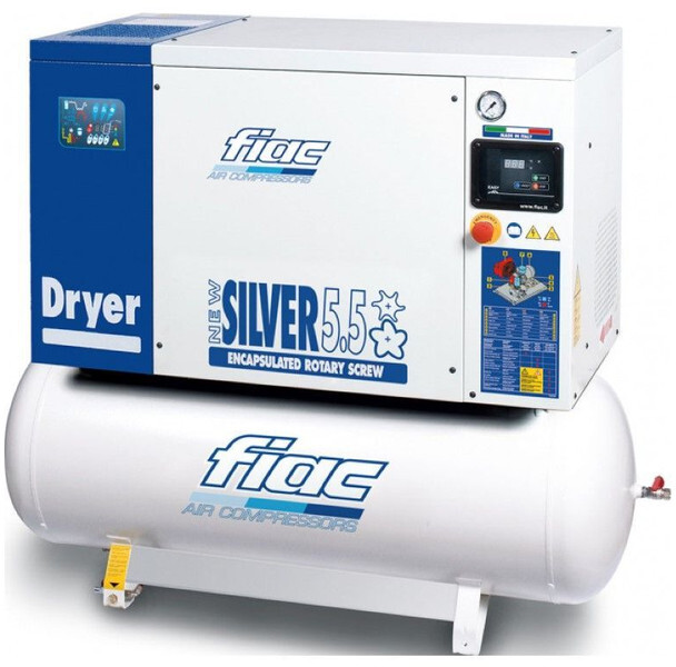 Fiac New Silver D 5.5 / 200 Silent 4 kW 450 L / min 10 Bar Elektrische Schroefcompressor met ketel en droger - Vzduchový kompresor: obrázok 1 Fiac New Silver D 5.5 / 200 Silent 4 kW 450 L / min 10 Bar Elektrische Schroefcompressor met ketel en droger - Vzduchový kompresor: obrázok 1