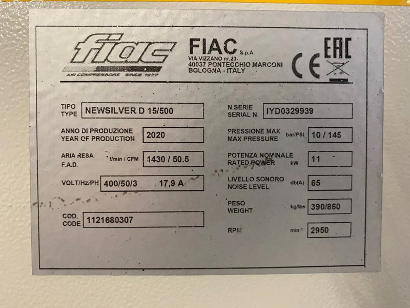 Fiac NewSilver D 15 / 500 NewSilver D 15 / 500 - 1430 L / min 11 kW 10 bar Elektrische Schroefcompressor + Droger - Vzduchový kompresor: obrázok 4 Fiac NewSilver D 15 / 500 NewSilver D 15 / 500 - 1430 L / min 11 kW 10 bar Elektrische Schroefcompressor + Droger - Vzduchový kompresor: obrázok 4