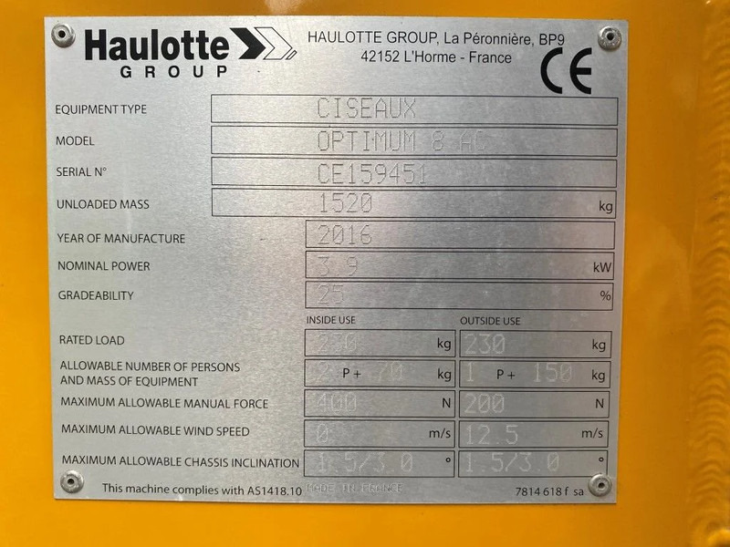 Haulotte Optimum 8 Elektrische Schaarhoogwerker 7.8 meter werkhoogte als nieuw ! 28 uur ! - Samohybná plošiny: obrázok 3 Haulotte Optimum 8 Elektrische Schaarhoogwerker 7.8 meter werkhoogte als nieuw ! 28 uur ! - Samohybná plošiny: obrázok 3
