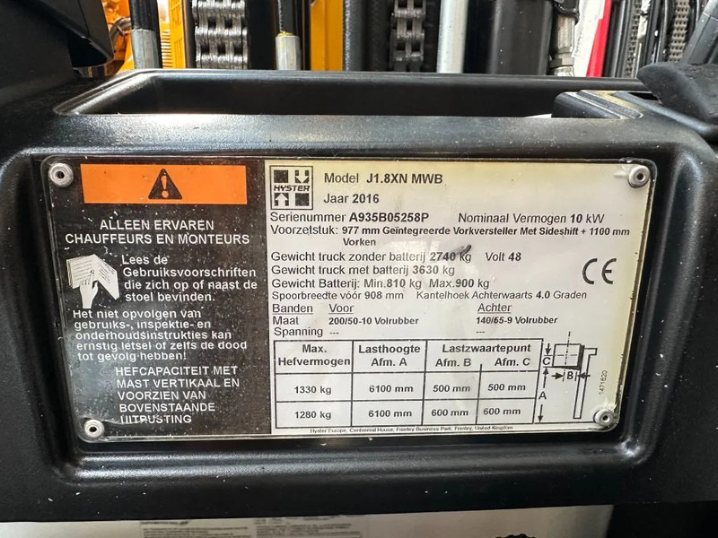 Hyster J1.8XN MWB 1.8 ton Triplex Freelift Sideshift Positioner Elektra Heftruck Accu 2023 - Elektrický vysokozdvižný vozík: obrázok 5 Hyster J1.8XN MWB 1.8 ton Triplex Freelift Sideshift Positioner Elektra Heftruck Accu 2023 - Elektrický vysokozdvižný vozík: obrázok 5