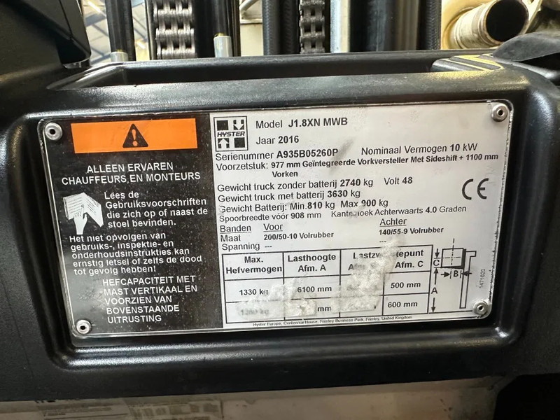 Hyster J1.8XN MWB 1.8 ton Triplex Freelift Sideshift Positioner Elektra Heftruck Accu 2023 - Elektrický vysokozdvižný vozík: obrázok 4 Hyster J1.8XN MWB 1.8 ton Triplex Freelift Sideshift Positioner Elektra Heftruck Accu 2023 - Elektrický vysokozdvižný vozík: obrázok 4