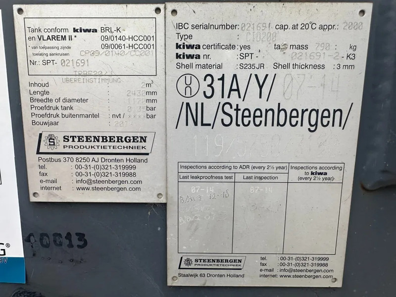 IBC Steenbergen Kiwa IBC 2000 liter dieseltank met handpomp Milieutank - Lodny kontajner: obrázok 3 IBC Steenbergen Kiwa IBC 2000 liter dieseltank met handpomp Milieutank - Lodny kontajner: obrázok 3