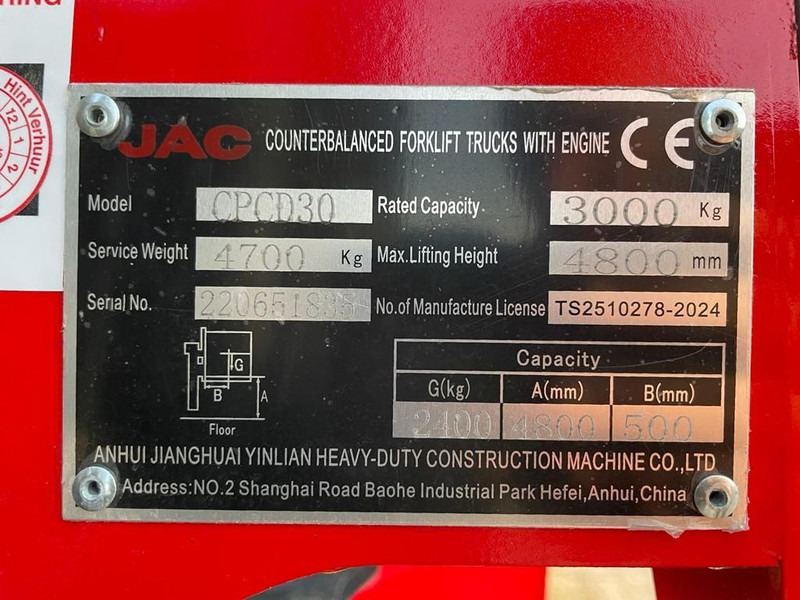 Isuzu JAC CPCD30 3 ton Triplex Freelift Sideshift Diesel Heftruck New ! - Dieselový vysokozdvižný vozík: obrázok 3 Isuzu JAC CPCD30 3 ton Triplex Freelift Sideshift Diesel Heftruck New ! - Dieselový vysokozdvižný vozík: obrázok 3