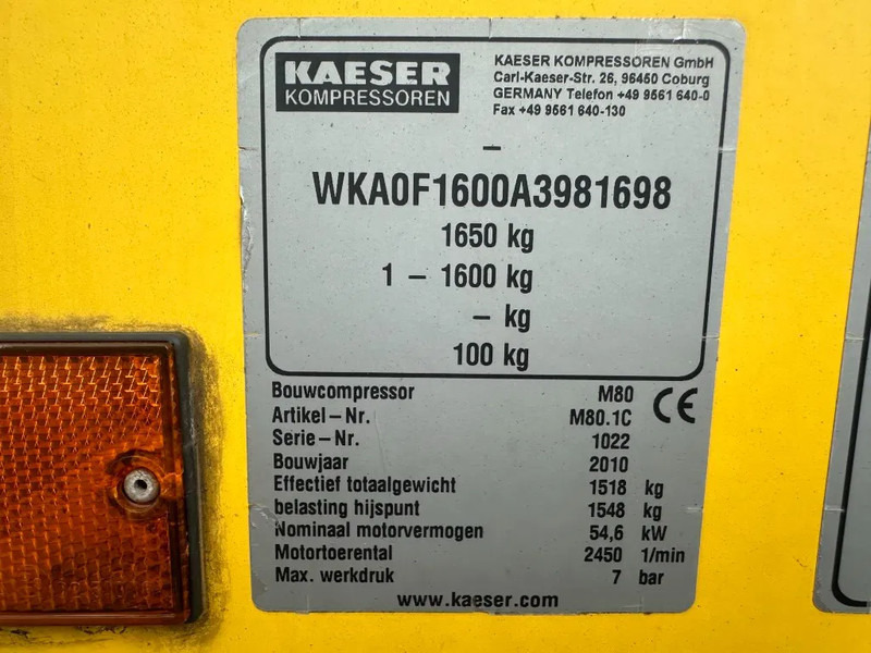 Kaeser M80 Kubota 8.1 m3 / min 7 Bar 55 kW Mobiele Silent Diesel Compressor - Vzduchový kompresor: obrázok 4 Kaeser M80 Kubota 8.1 m3 / min 7 Bar 55 kW Mobiele Silent Diesel Compressor - Vzduchový kompresor: obrázok 4