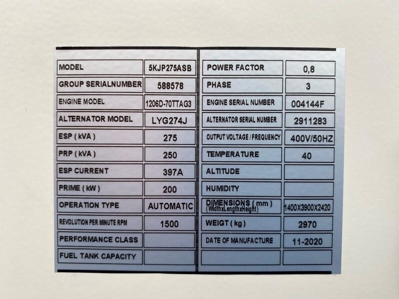 Perkins 275 kVA - 1206D-70TTAG3 Stamford 275 kVA Supersilent generatorset New ! - Elektrický generátor: obrázok 2 Perkins 275 kVA - 1206D-70TTAG3 Stamford 275 kVA Supersilent generatorset New ! - Elektrický generátor: obrázok 2