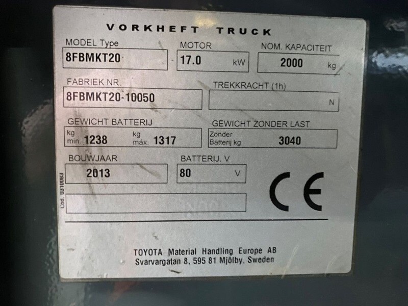 Toyota 2 ton Traigo 20 Duplex Sideshift Elektra Heftruck - Elektrický vysokozdvižný vozík: obrázok 5 Toyota 2 ton Traigo 20 Duplex Sideshift Elektra Heftruck - Elektrický vysokozdvižný vozík: obrázok 5