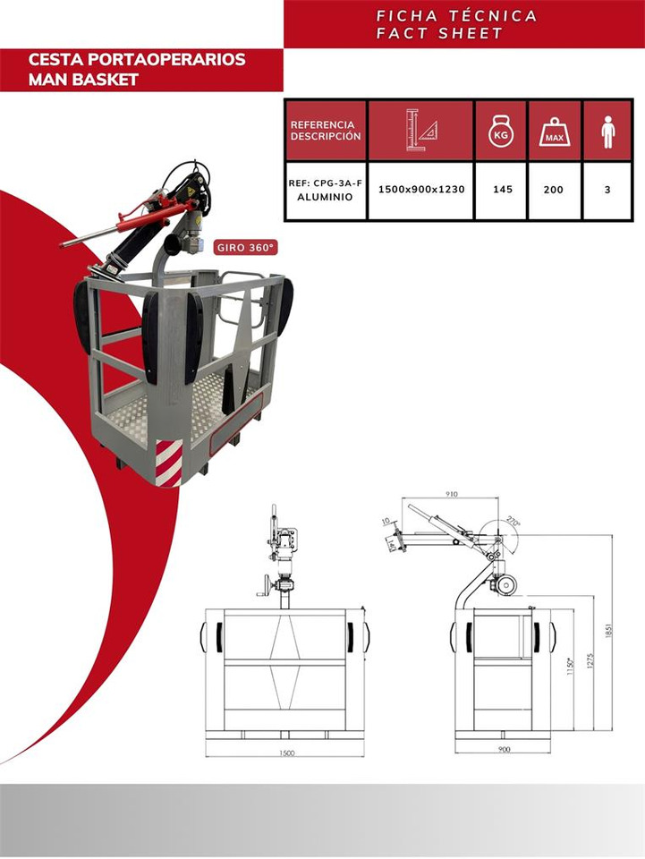 Aluminum Crane Basket CPG-3A-F - Príslušenstvo pre Hydraulická ruka: obrázok 5 Aluminum Crane Basket CPG-3A-F - Príslušenstvo pre Hydraulická ruka: obrázok 5