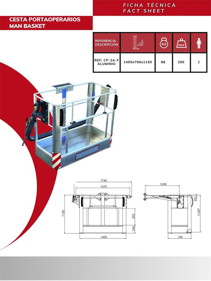 Aluminum Operator Basket CP-2A-F - Príslušenstvo pre Hydraulická ruka: obrázok 3 Aluminum Operator Basket CP-2A-F - Príslušenstvo pre Hydraulická ruka: obrázok 3