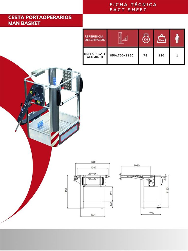 Aluminum operator basket CP-1A-F - Príslušenstvo pre Hydraulická ruka: obrázok 3 Aluminum operator basket CP-1A-F - Príslušenstvo pre Hydraulická ruka: obrázok 3