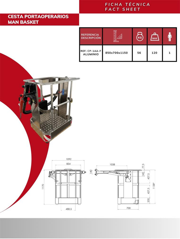 Aluminum operator basket CP-1AA-F - Príslušenstvo pre Hydraulická ruka: obrázok 3 Aluminum operator basket CP-1AA-F - Príslušenstvo pre Hydraulická ruka: obrázok 3