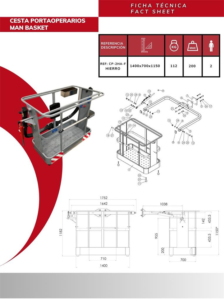 Iron operator basket CP-2HA-F - Príslušenstvo pre Hydraulická ruka: obrázok 3 Iron operator basket CP-2HA-F - Príslušenstvo pre Hydraulická ruka: obrázok 3