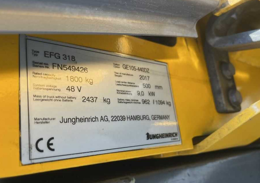Jungheinrich EFG318 - Elektrický vysokozdvižný vozík: obrázok 4 Jungheinrich EFG318 - Elektrický vysokozdvižný vozík: obrázok 4