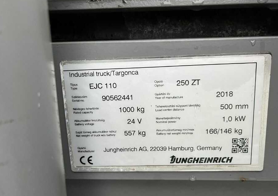 Jungheinrich EJC110 - Stohovač: obrázok 4 Jungheinrich EJC110 - Stohovač: obrázok 4