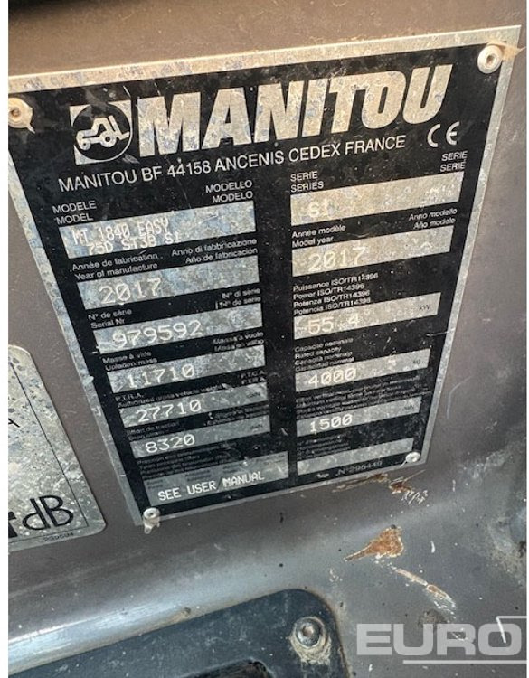 Teleskopický nakladač 2017 Manitou MT1840 EASY 75D ST3: obrázok 11