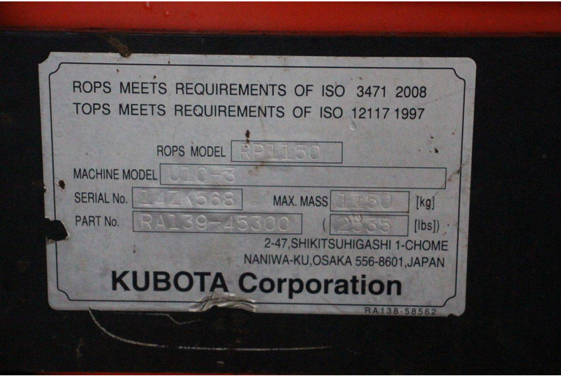 Mini rýpadlo Kubota U10-3: obrázok 17