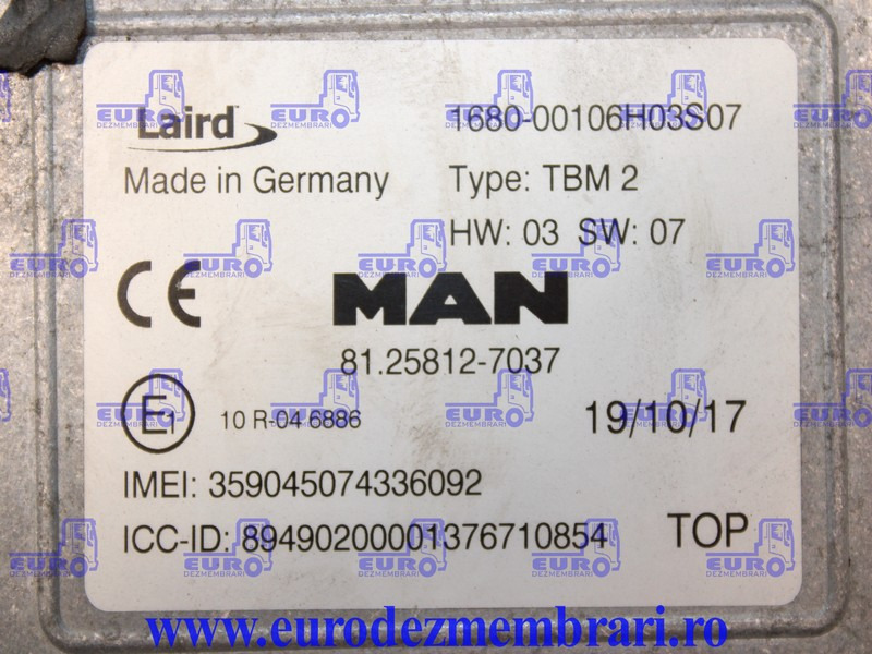 CALCULATOR TELEMATIC TBM2 MAN TGX 81.25812.7037, 81.25812.7038 - Riadiaca jednotka pre Nákladné auto: obrázok 3 CALCULATOR TELEMATIC TBM2 MAN TGX 81.25812.7037, 81.25812.7038 - Riadiaca jednotka pre Nákladné auto: obrázok 3