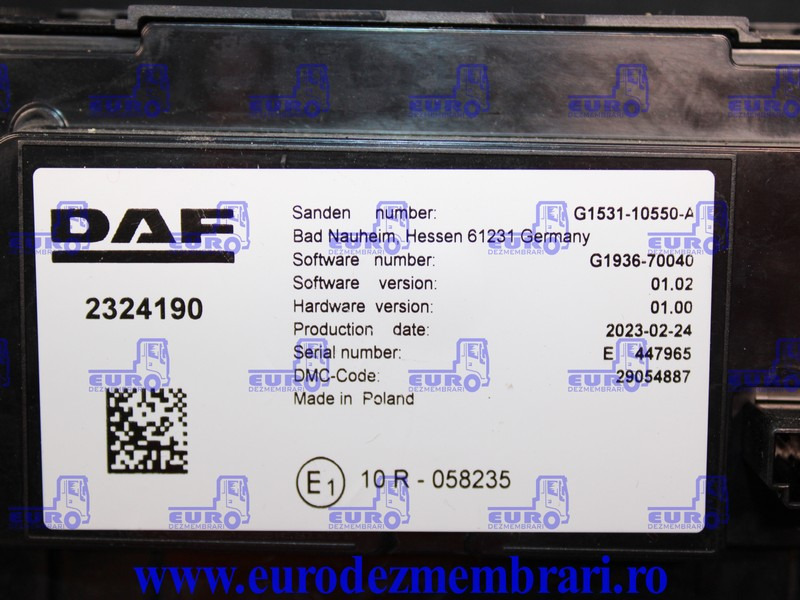 ELEMENT BORD COMANDA CLIMA DAF XF XG 2324190, 2295570 - Palubná doska pre Nákladné auto: obrázok 4 ELEMENT BORD COMANDA CLIMA DAF XF XG 2324190, 2295570 - Palubná doska pre Nákladné auto: obrázok 4